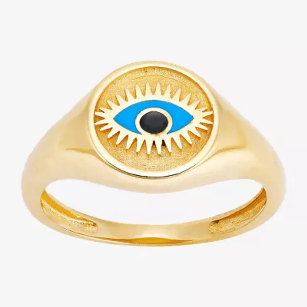 Womens 14K Gold Evil Eye Signet Ring