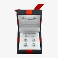 Diamonart White Cubic Zirconia Sterling Silver Round Pair Earring Set