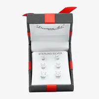 Diamonart White Cubic Zirconia Sterling Silver Square 3 Pair Earring Set