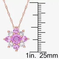 Womens Genuine Pink Sapphire 14K Rose Gold Flower Pendant Necklace