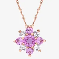 Womens Genuine Pink Sapphire 14K Rose Gold Flower Pendant Necklace