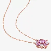 Womens Genuine Pink Sapphire 14K Rose Gold Flower Pendant Necklace