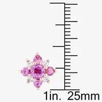 Genuine Pink Sapphire 14K Rose Gold 10.9mm Flower Stud Earrings