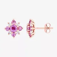 Genuine Pink Sapphire 14K Rose Gold 10.9mm Flower Stud Earrings