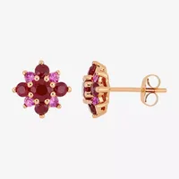 Lead Glass-Filled Red Ruby 14K Rose Gold 10.5mm Flower Stud Earrings