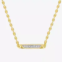 Womens Lab Created White Sapphire 18K Gold Over Silver Bar Pendant Necklace