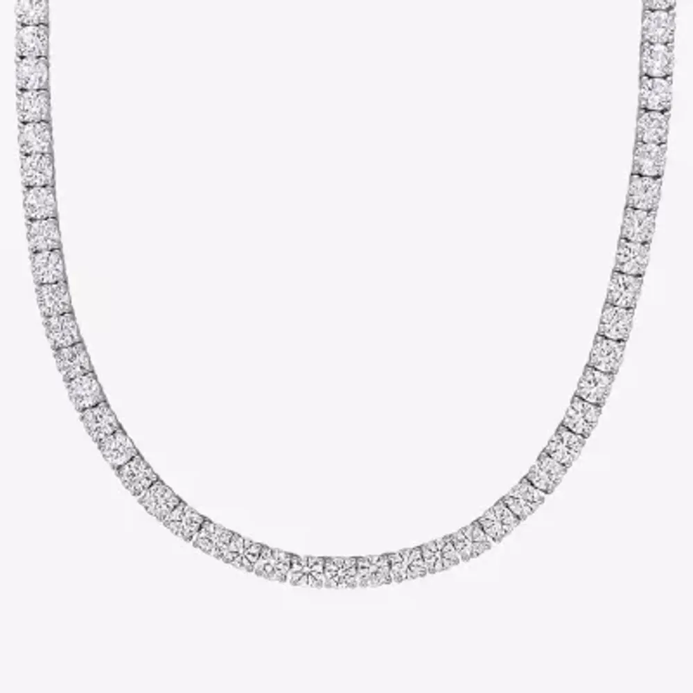 Womens Lab Created White Sapphire Sterling Silver Tennis Necklaces