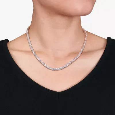 Womens Lab Created White Sapphire 18K Rose Gold Over Silver Tennis Necklaces