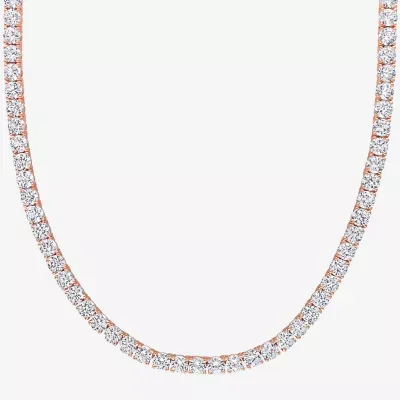 Womens White Sapphire 18K Rose Gold Over Silver 17 Inch Tennis Necklace