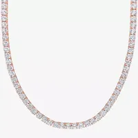 Womens Lab Created White Sapphire 18K Rose Gold Over Silver Tennis Necklaces