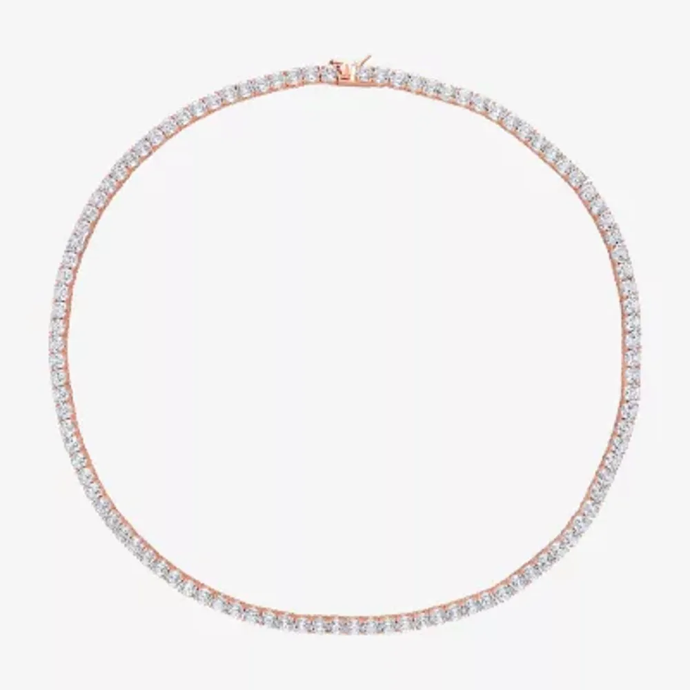 Womens Lab Created White Sapphire 18K Rose Gold Over Silver Tennis Necklaces