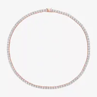 Womens Lab Created White Sapphire 18K Rose Gold Over Silver Tennis Necklaces