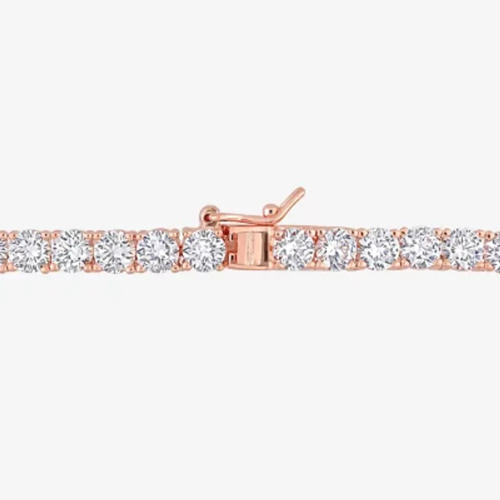Womens Lab Created White Sapphire 18K Rose Gold Over Silver Tennis Necklaces