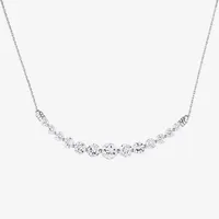 Womens Lab Created White Sapphire 10K White Gold Curved Pendant Necklace