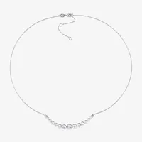 Womens Lab Created White Sapphire 10K White Gold Curved Pendant Necklace
