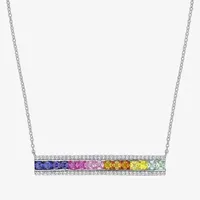 Womens Lab Created Multi Color Sapphire Sterling Silver Bar Pendant Necklace