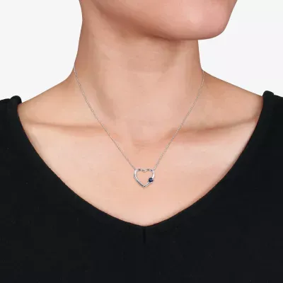 Womens Genuine Sapphire 10K Gold Heart Pendant Necklace