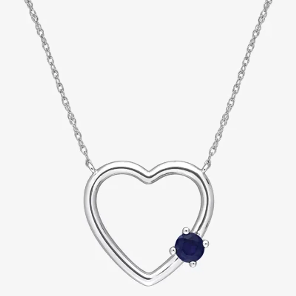 Womens Genuine Sapphire 10K Gold Heart Pendant Necklace