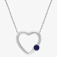 Womens Genuine Sapphire 10K Gold Heart Pendant Necklace