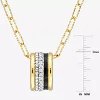 Womens Lab Created White Sapphire 18K Gold Over Silver Circle Pendant Necklace