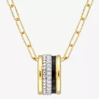 Womens Lab Created White Sapphire 18K Gold Over Silver Circle Pendant Necklace