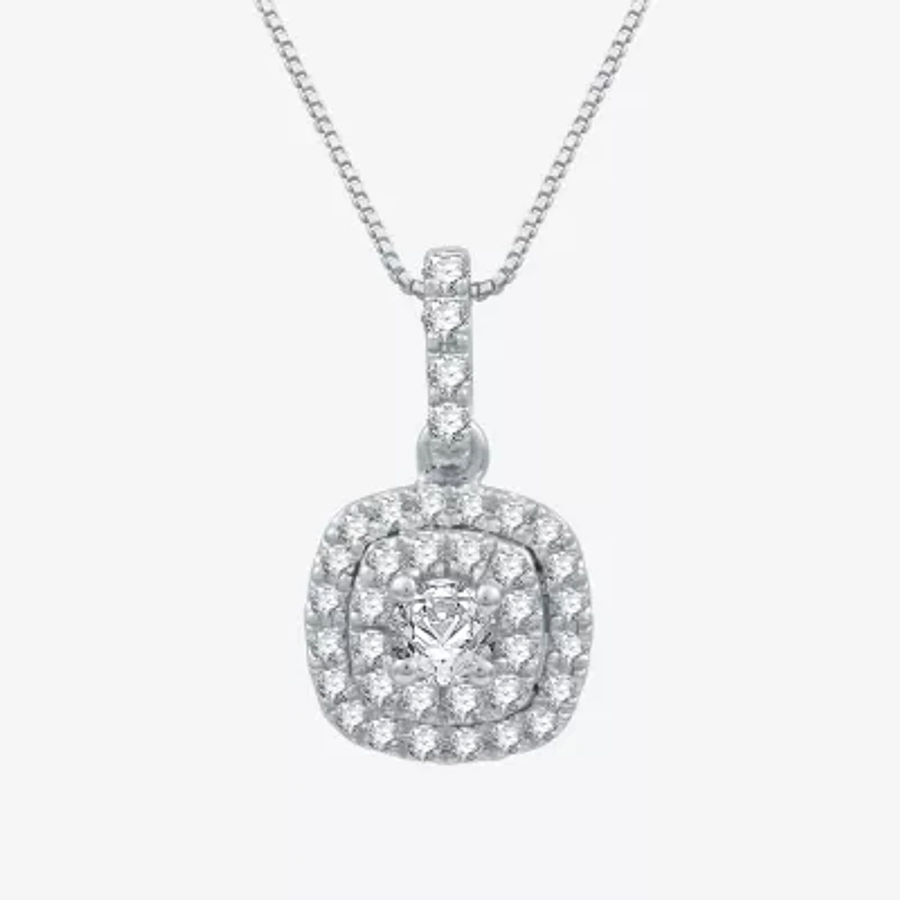Ever Star (H-I / I1) Womens 1/4 CT. T.W. Lab Grown White Diamond 10K White Gold Cushion Pendant Necklace