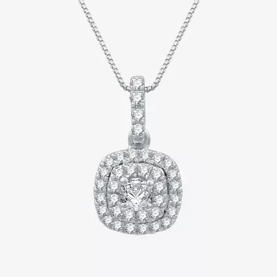 Ever Star (H-I / I1) Womens 1/4 CT. T.W. Lab Grown White Diamond 10K White Gold Cushion Pendant Necklace