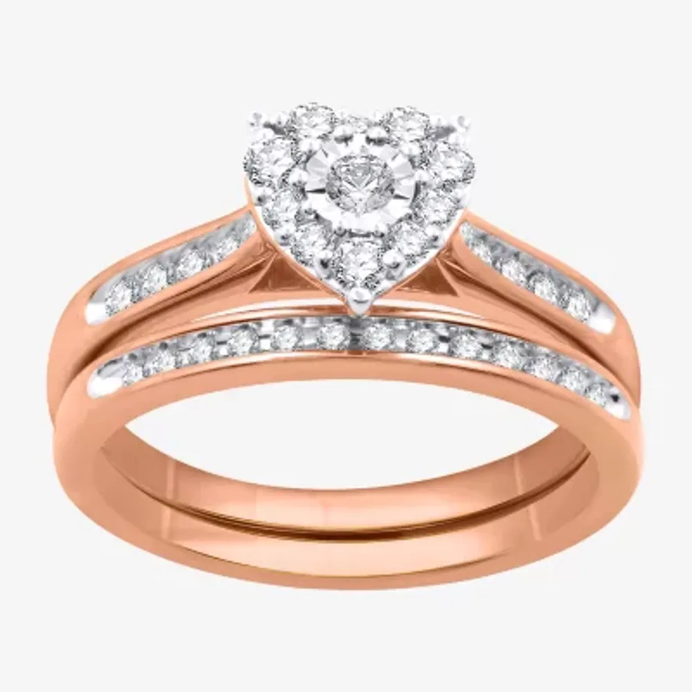 I Said Yes (H-I / I1) Womens 3/8 CT. T.W. Lab Grown White Diamond 14K Rose Gold Over Silver Side Stone Halo Bridal Set