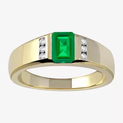 Mens Gemstone & 1/8 CT. T.W. Genuine Diamond 10K Gold Fashion Ring