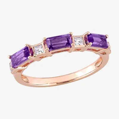 Womens Genuine Purple Amethyst 10K Rose Gold Stackable Ring