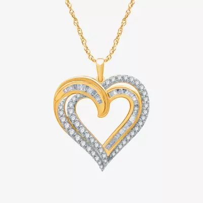 Womens 1 CT. T.W. Natural White Diamond 14K Gold Over Silver Heart Pendant Necklace