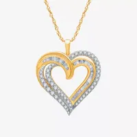 Womens 1 CT. T.W. Natural White Diamond 14K Gold Over Silver Heart Pendant Necklace