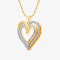 Womens 1 CT. T.W. Natural White Diamond 14K Gold Over Silver Heart Pendant Necklace