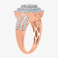 Womens 1 CT. T.W. Natural White Diamond 10K Rose Gold Over Silver Halo Cocktail Ring