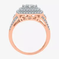 Womens 1 CT. T.W. Natural White Diamond 10K Rose Gold Over Silver Halo Cocktail Ring