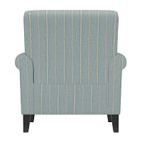 Jean Traditional Rolled Arm Accent Chair in Turquoise Stripe