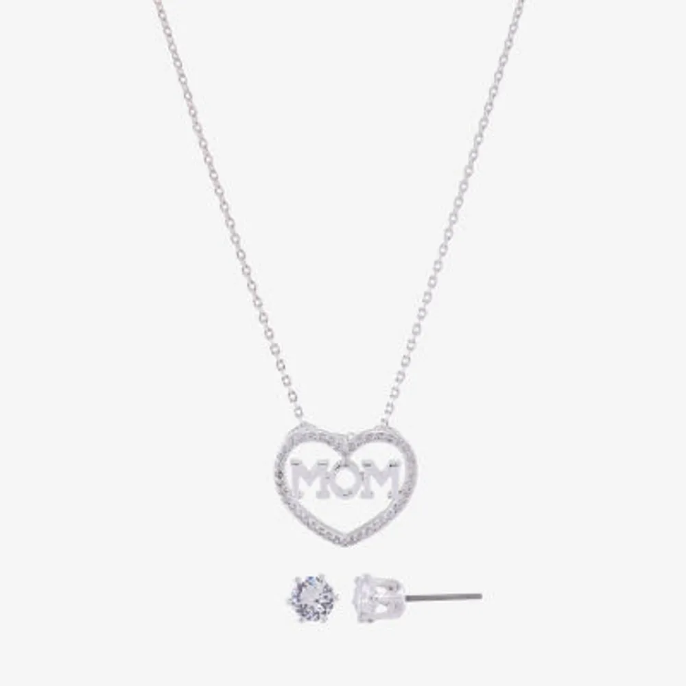 Sparkle Allure Mom -pc. Cubic Zirconia Pure Silver Over Brass Heart Jewelry Set