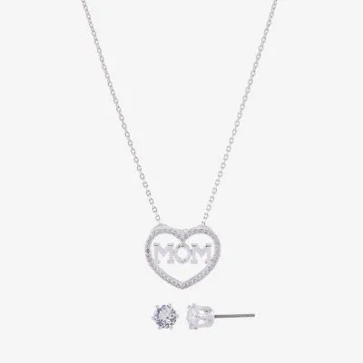 Sparkle Allure Mom 2-pc. Cubic Zirconia Pure Silver Over Brass Heart Jewelry Set