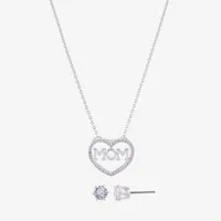 Sparkle Allure Mom 2-pc. Cubic Zirconia Pure Silver Over Brass Heart Jewelry Set