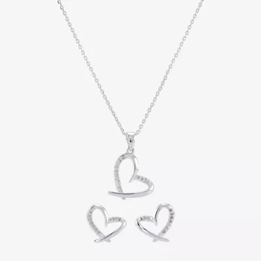 Sparkle Allure 2-pc. Cubic Zirconia Pure Silver Over Brass Heart Jewelry Set