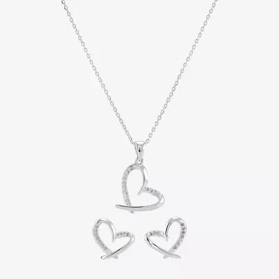 Sparkle Allure 2-pc. Cubic Zirconia Pure Silver Over Brass Heart Jewelry Set