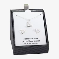 Sparkle Allure 2-pc. Cubic Zirconia Pure Silver Over Brass Heart Jewelry Set