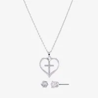 Sparkle Allure 2-pc. Cubic Zirconia Pure Silver Over Brass Cross Heart Jewelry Set