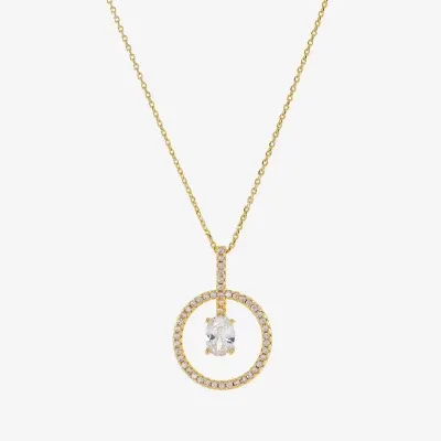 Sparkle Allure Cubic Zirconia 14K Gold Over Brass 16 Inch Link Round Pendant Necklace