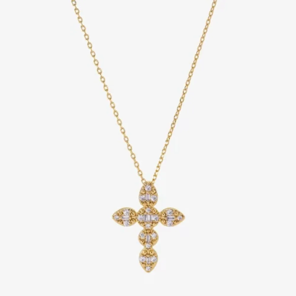 Sparkle Allure Cubic Zirconia 14K Gold Over Brass 16 Inch Link Cross Pendant Necklace