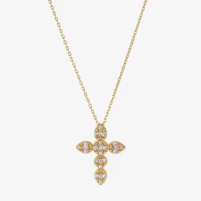 Sparkle Allure Cubic Zirconia 14K Gold Over Brass 16 Inch Link Cross Pendant Necklace