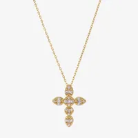 Sparkle Allure Cubic Zirconia 14K Gold Over Brass 16 Inch Link Cross Pendant Necklace