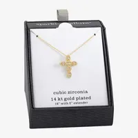 Sparkle Allure Cubic Zirconia 14K Gold Over Brass 16 Inch Link Cross Pendant Necklace