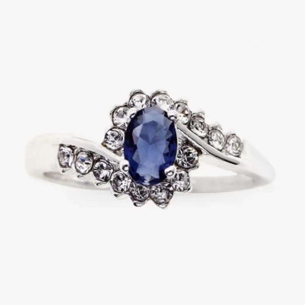 Sparkle Allure Bypass Crystal Pure Silver Over Brass Oval Engagement Ring