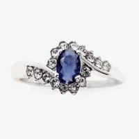 Sparkle Allure Bypass Crystal Pure Silver Over Brass Oval  Engagement Ring